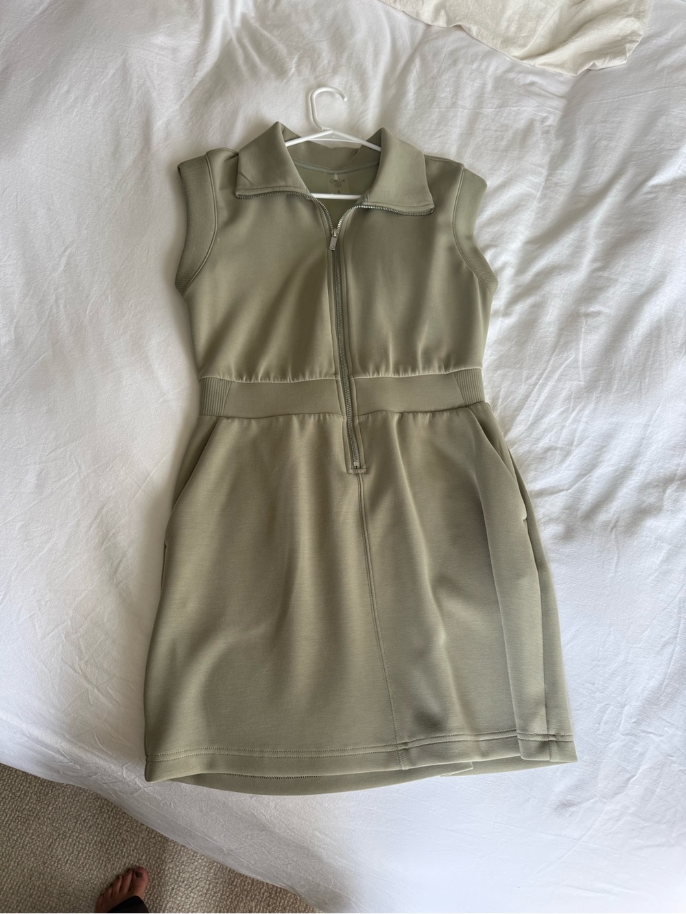CALIA by Carrie Underwood Olive Green Zip-Front Sleeveless Mini Dress